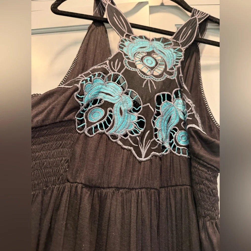 Free People Endless Summer Cutwork Embroidered Dress turquoise teal lace‎ cutout